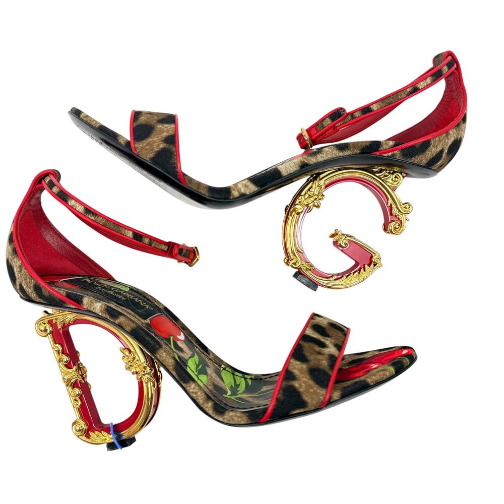 Dolce & Gabbana Exclusive Baroque Leopard Cherries Sandals Brown Size 39 - Picture 7 of 10